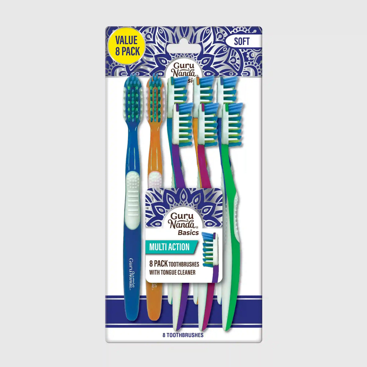 Multi-Action Toothbrush with Tongue Cleaner – 8 Pack
